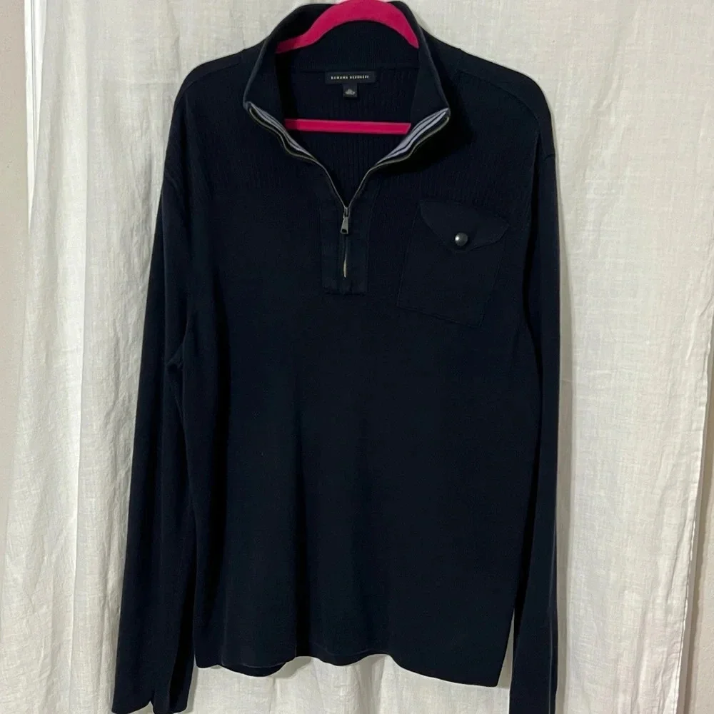 Banana Republic Sweater Men's XL NavyBlue Mock Neck 1/4 Zip Pullover Lon…